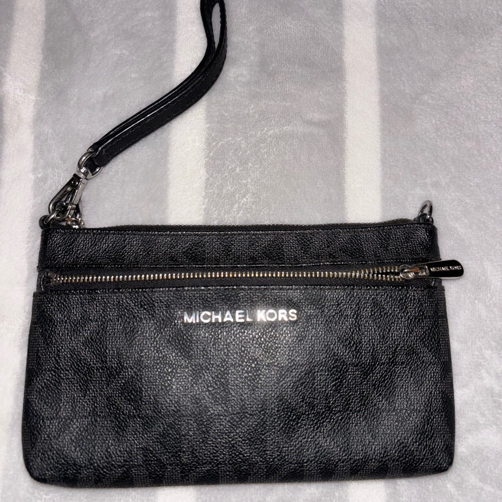 Michael Kors Black Wristlet with Silver Accents